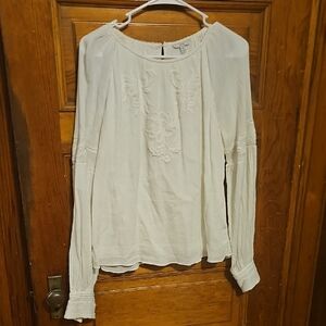 Joie Elegant Cream Embroidered 100%cotton Lined Blouse